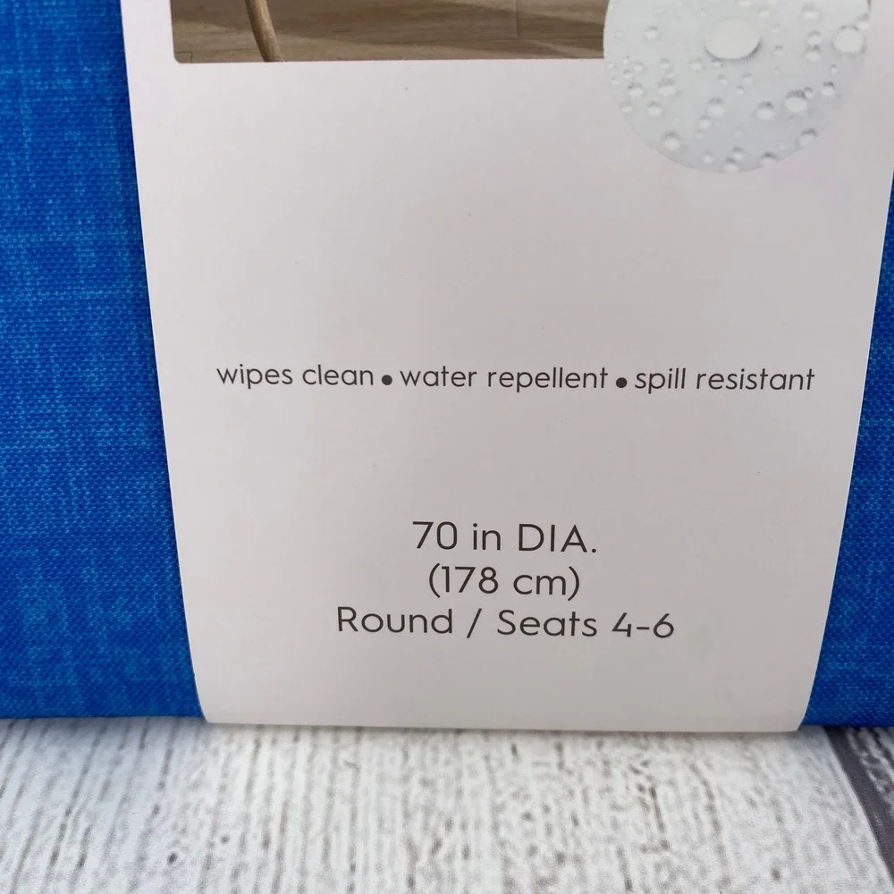 Laura Ashley Tablecloth Round 70in Cobalt Blue Indoor Outdoor Spill Resistant